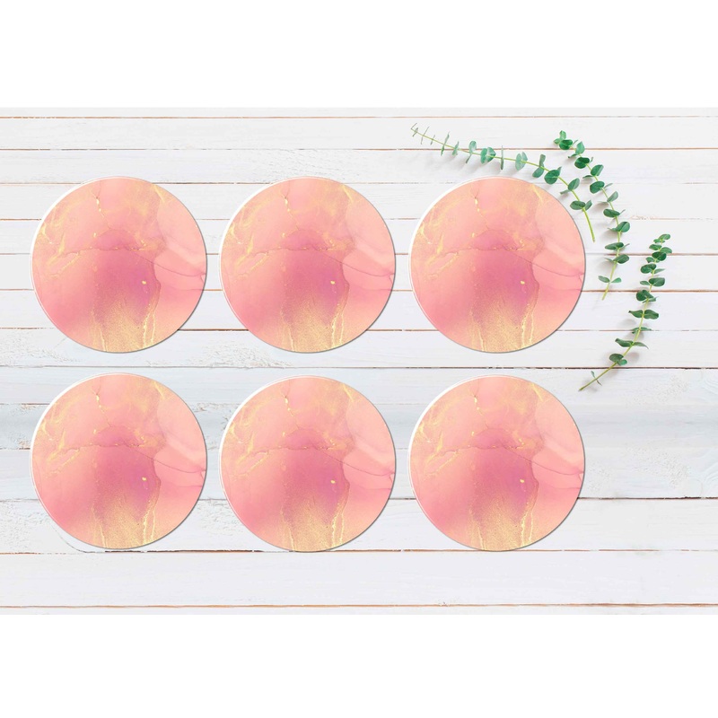 Beige Pink Gold Splash Abstract Coasters Wood & Rubber - Set of 6 Coasters
