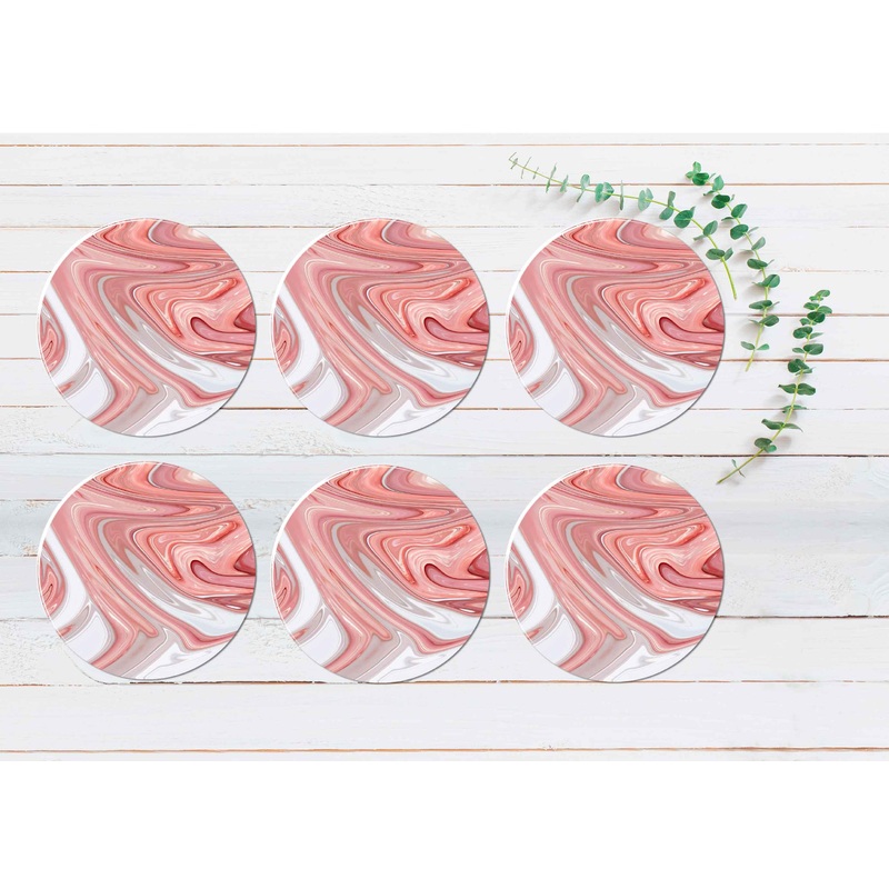 Beige Pink Grey Fluid Abstract Design Coasters Wood & Rubber - Set of 6 Coasters