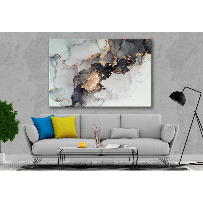 Bella Home Black & Gold Ink Abstract Print Canvas Ready to hang