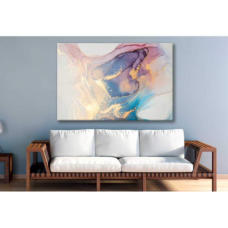 Bella Home Blue & Pink Marble Abstract Print Canvas Ready to hang