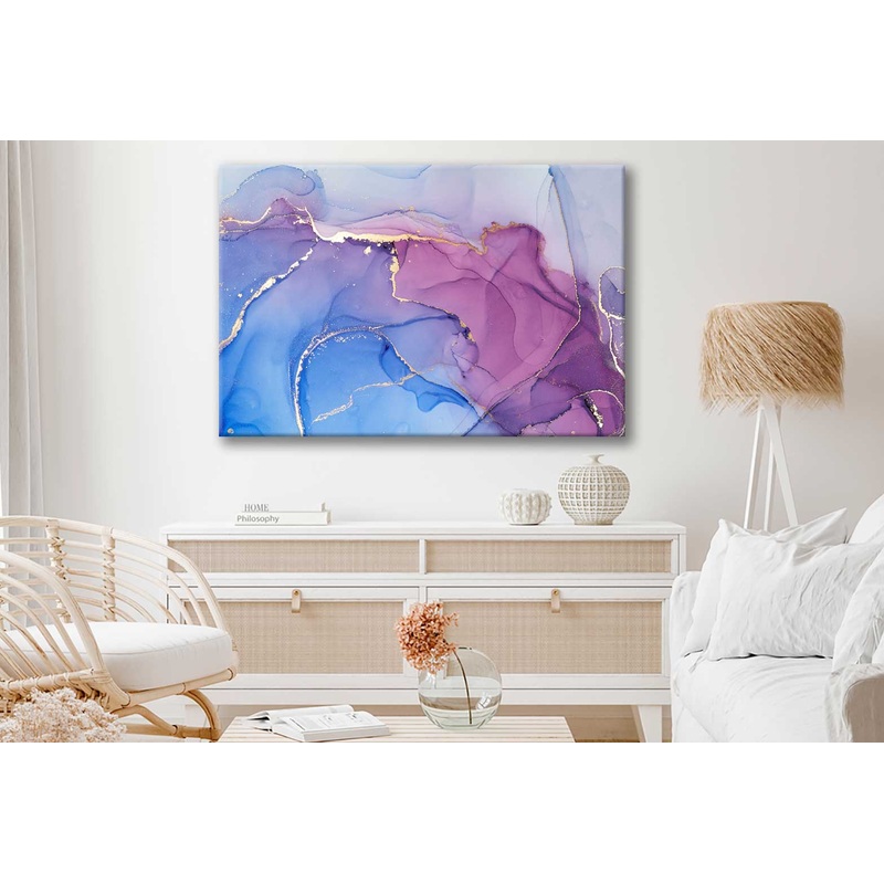 Bella Home Blue Purple & Gold Lines Abstract Print Canvas Ready to hang