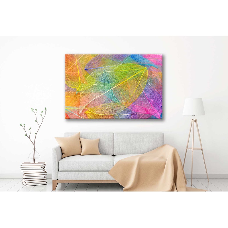 Bella Home Colored Leafs Floral Pattern Design Print Canvas Ready to hang