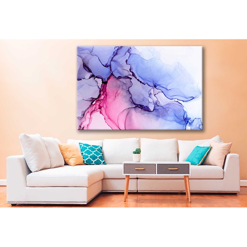 Bella Home Pink & Blue Abstract Alcohol Ink Print Canvas Ready to hang