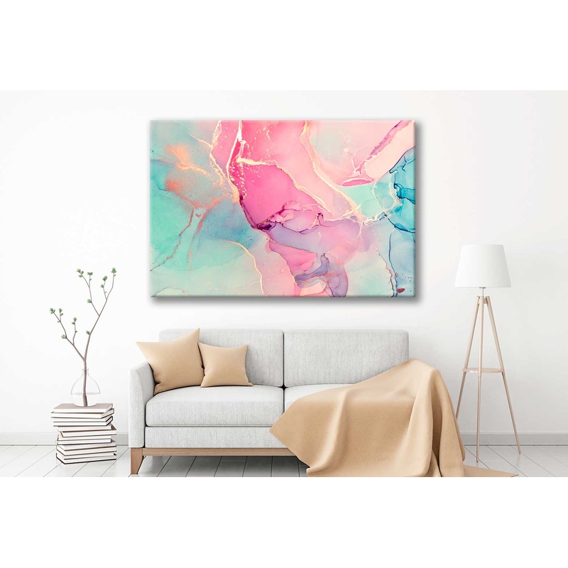 Bella Home Pink & Blue Color Abstract Print Canvas Ready to hang