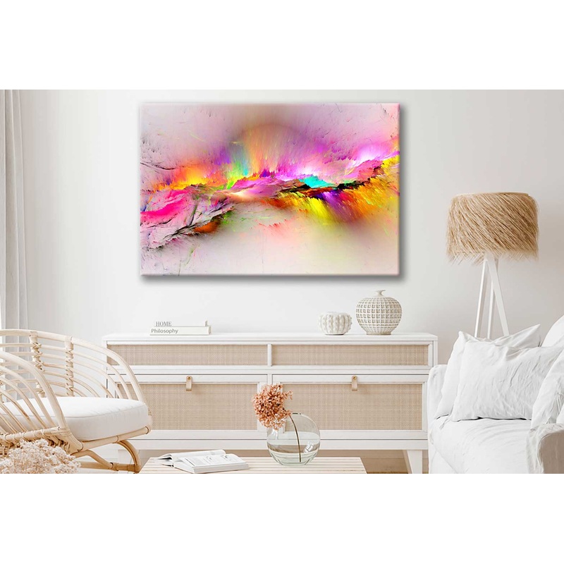 Bella Home Pink & Yellow Colorful Splash Abstract Print Canvas Ready to hang