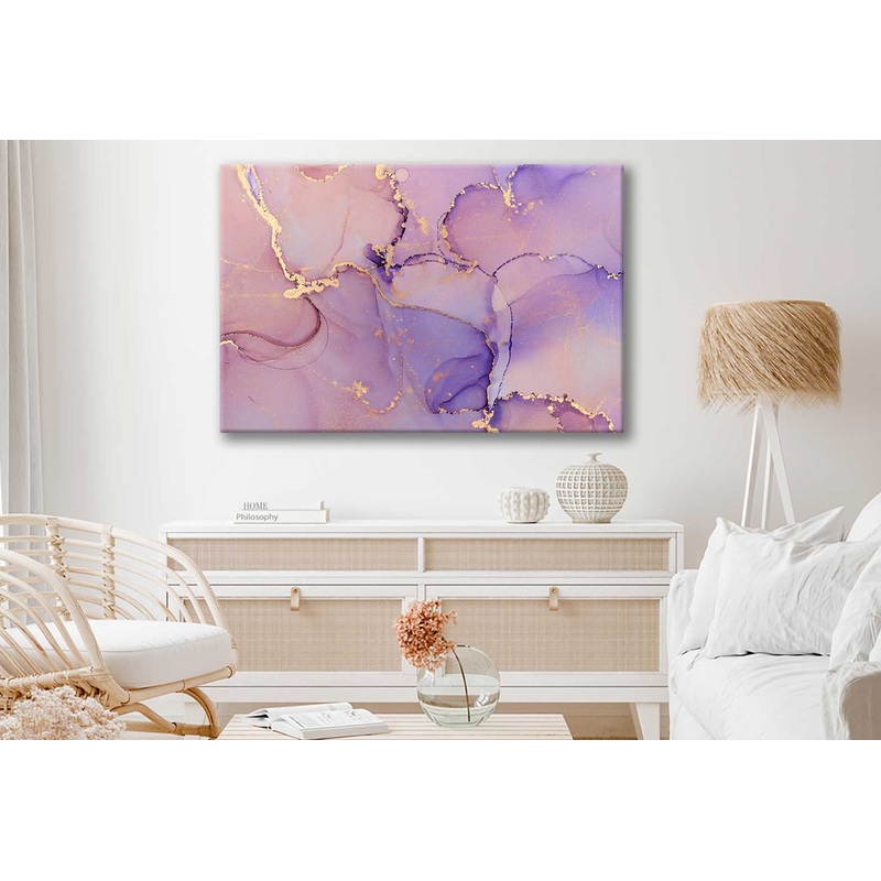 Bella Home Purple & Gold Color Abstract Print Canvas Ready to hang