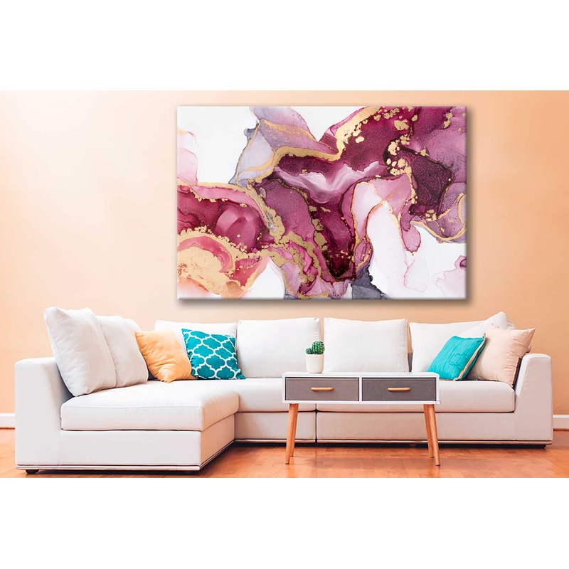 Bella Home Red Pink & Gold Lines Abstract Print Canvas Ready to hang