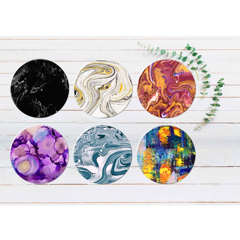 Black White Blue Purple Red Abstract Coasters Wood & Rubber - Set of 6 Coasters