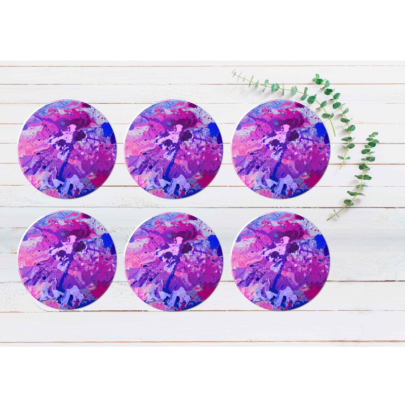 Blue Black Gold Splash Abstract Coasters Wood & Rubber - Set of 6 Coasters