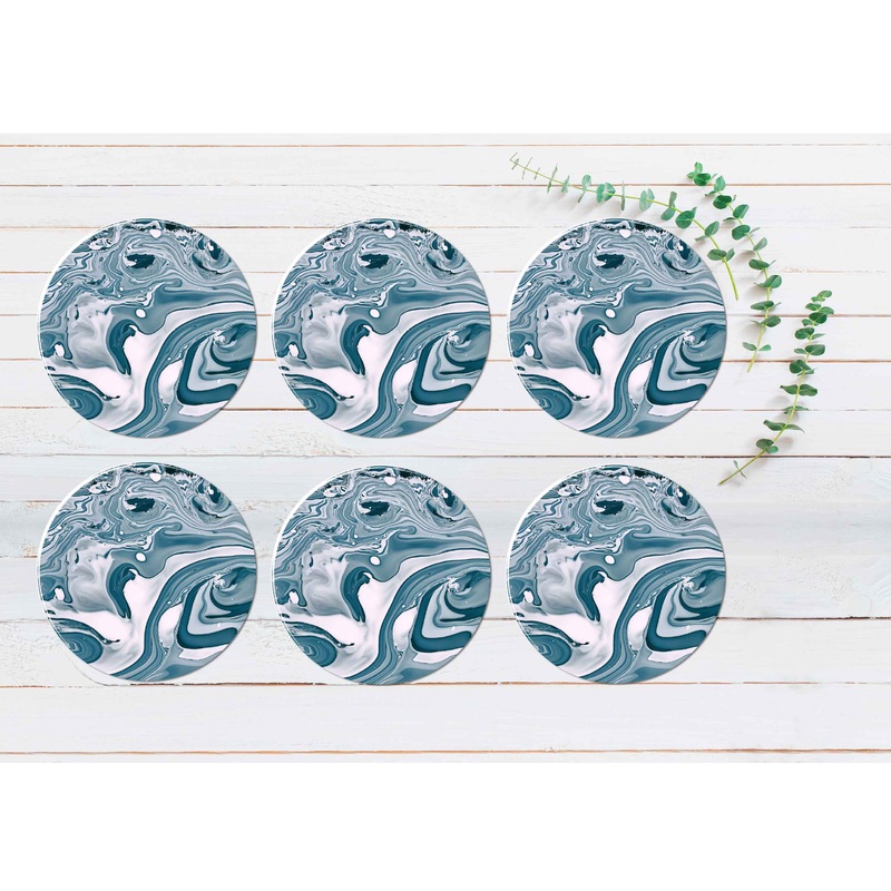 Blue Gold Lines Fluid Abstract Coasters Wood & Rubber - Set of 6 Coasters