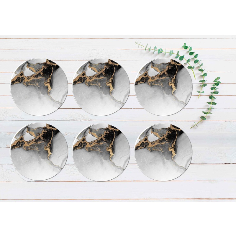 Blue Gold Splashes Ink Abstract Coasters Wood & Rubber - Set of 6 Coasters