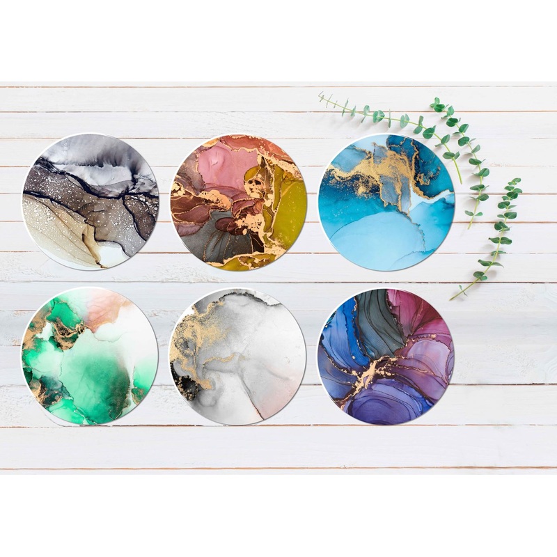 Blue Green Black Gold Abstract Coasters Wood & Rubber - Set of 6 Coasters