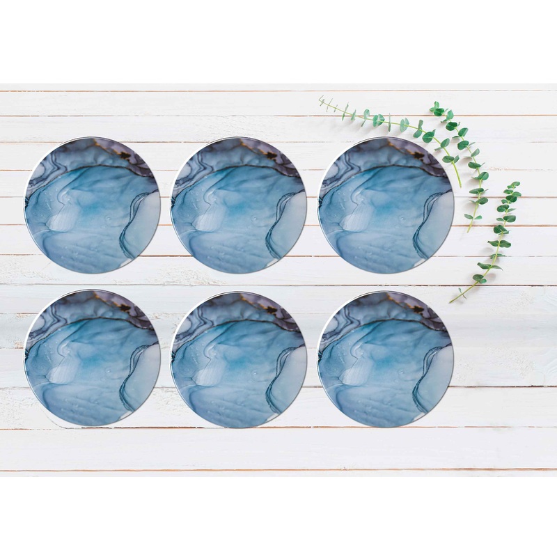 Blue Grey Liquid Abstract Design Coasters Wood & Rubber - Set of 6 Coasters