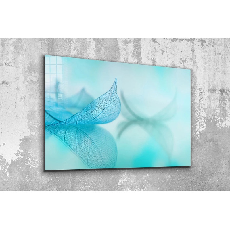 Blue Leaf Xray Digital Print Tempered Glass Wall Art 100% Made in Australia Ready to Hang
