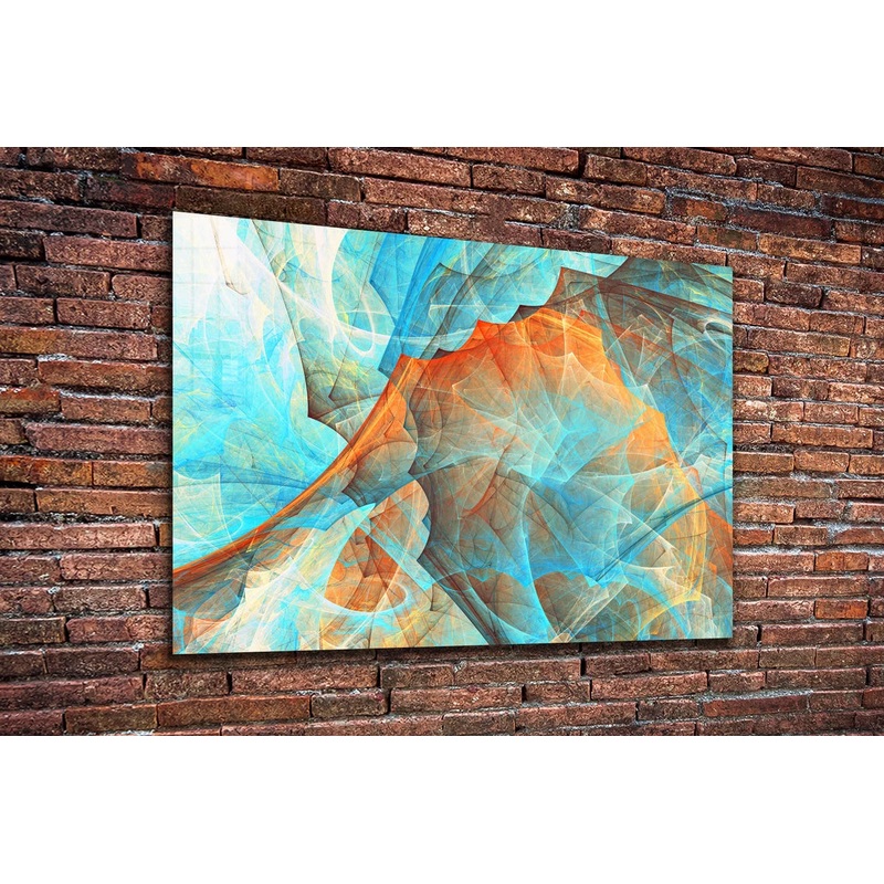 Blue Orange Abstract Print Tempered Glass Wall Art 100% Made in Australia Ready to Hang