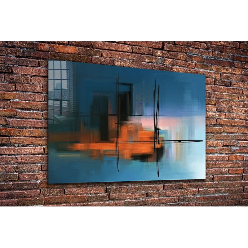 Orange Blue Abstract Print Tempered Glass Wall Art 100% Made in Australia Ready to Hang