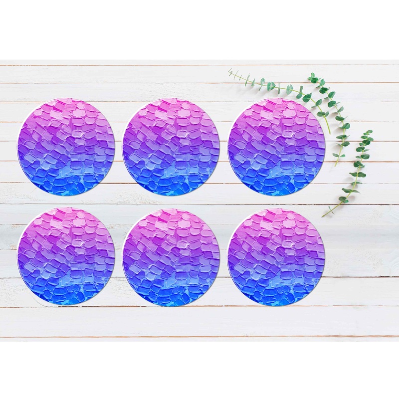 Pink Blue Brush Abstract Strokes Coasters Wood & Rubber - Set of 6 Coasters