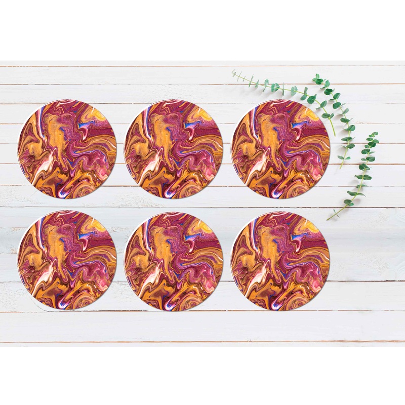 Pink Brush Strokes Abstract Design Coasters Wood & Rubber - Set of 6 Coasters