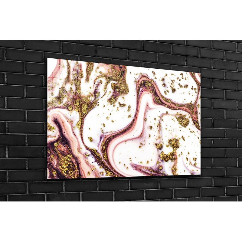 Pink & Gold Abstract Print Tempered Glass Wall Art 100% Made in Australia Ready to Hang