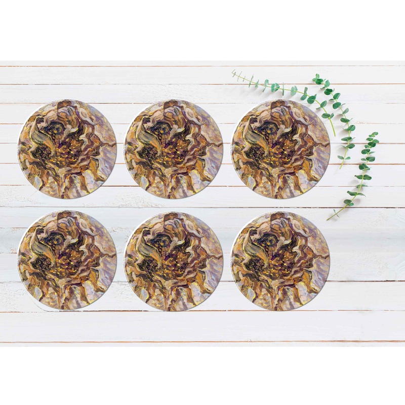 Pink Gold Liquid Abstract Design Coasters Wood & Rubber - Set of 6 Coasters