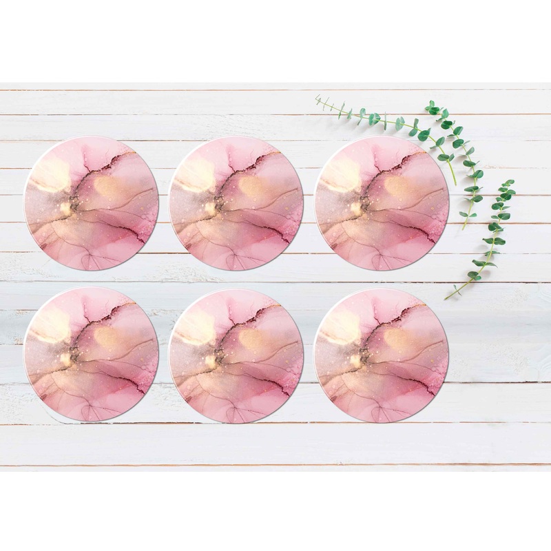 Pink Gold Splash Abstract Watercolor Coasters Wood & Rubber - Set of 6 Coasters