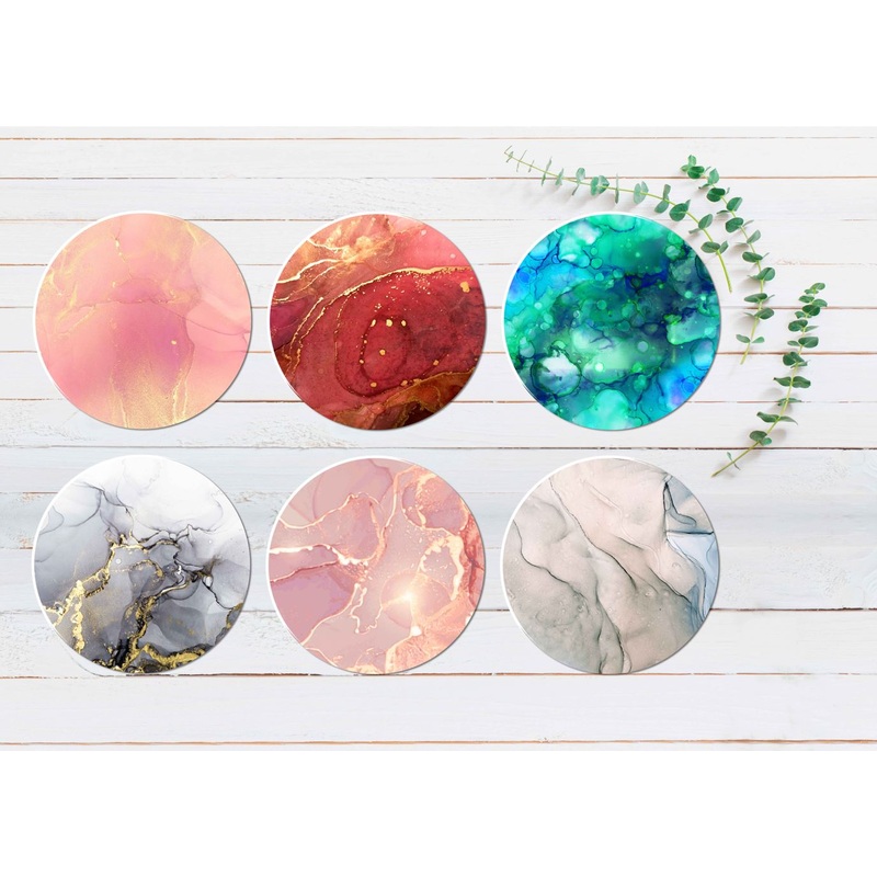 Pink Green Blue Fluid Abstract Coasters Wood & Rubber - Set of 6 Coasters