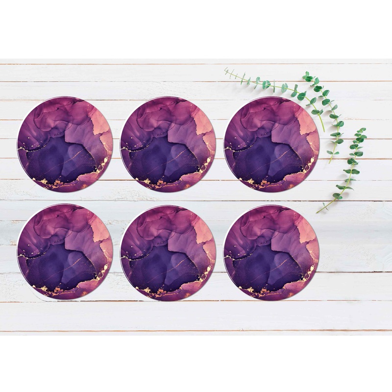 Pink Purple Gold Lines Abstract Art Coasters Wood & Rubber - Set of 6 Coasters