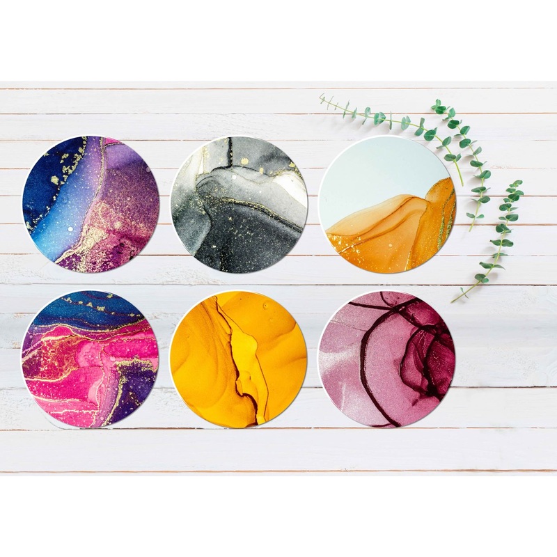 Purple Gold Orange Pink Abstract Coasters Wood & Rubber - Set of 6 Coasters