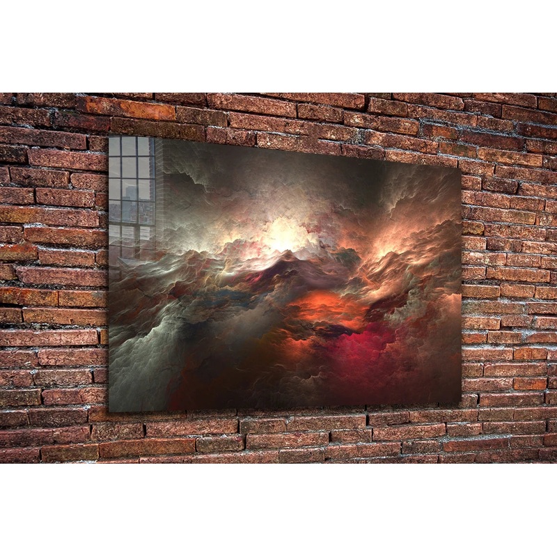 Red Abstract Clouds Print Tempered Glass Wall Art 100% Made in Australia Ready to Hang