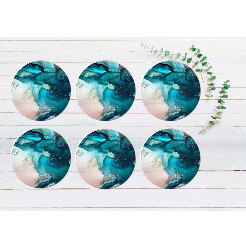 White Yellow Lines Fluid Abstract Coasters Wood & Rubber - Set of 6 Coasters