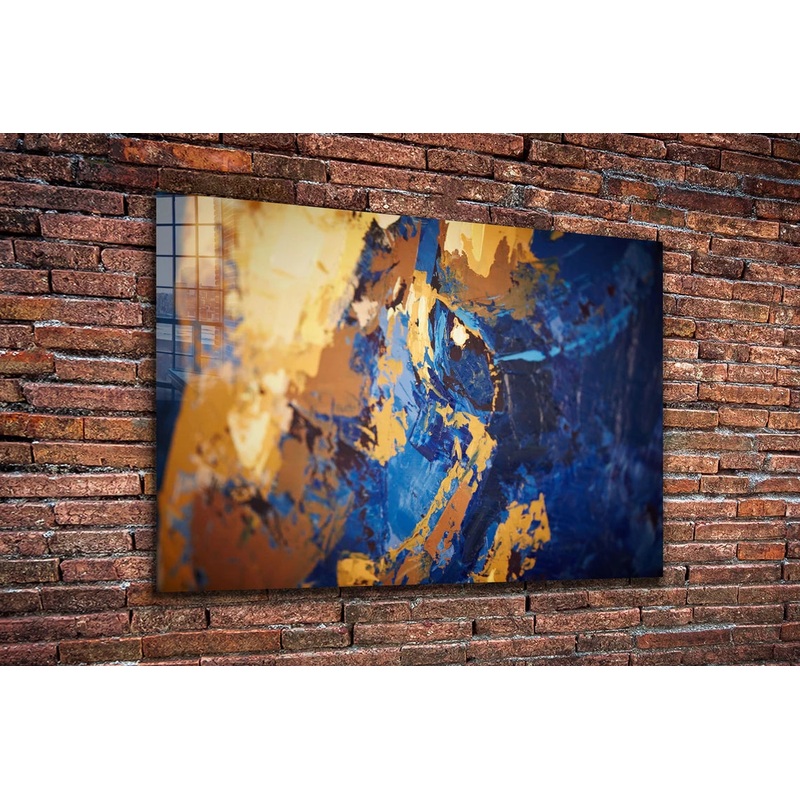 Yellow Blue Abstract Print Tempered Glass Wall Art 100% Made in Australia Ready to Hang
