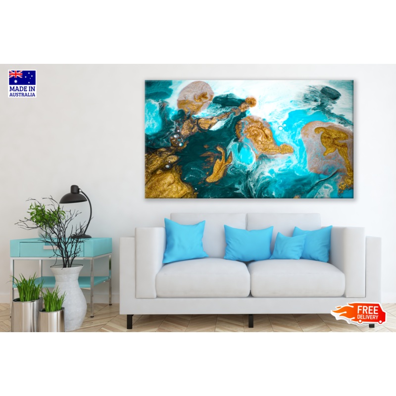 Abstract Granite Gold Blue Design Print 100% Australian Made