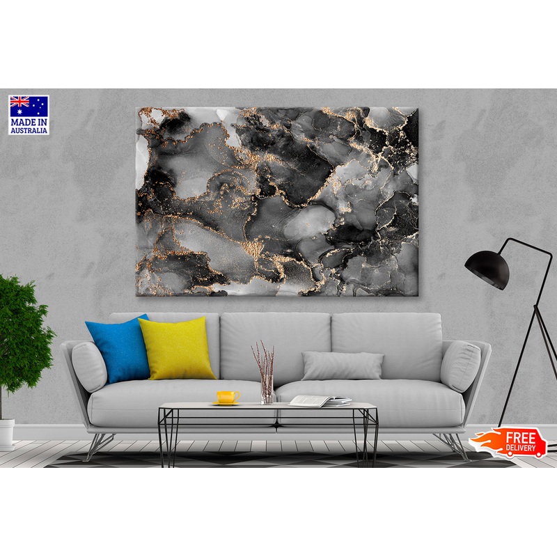 Alcohol Ink Grey & Gold Abstract  Painting Wall Art Limited Edition High Quality Print