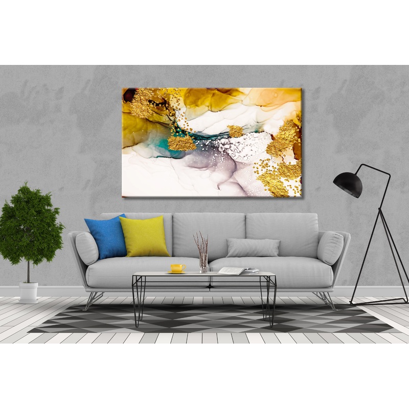 alcohol painting yellow gold  white  Print 100% Australian Made