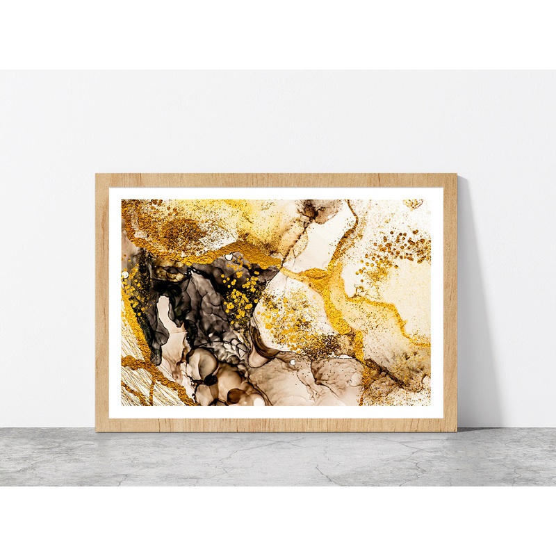 Black & Golden Abstract Painting Glass Framed Wall Art, Ready to Hang Quality Print