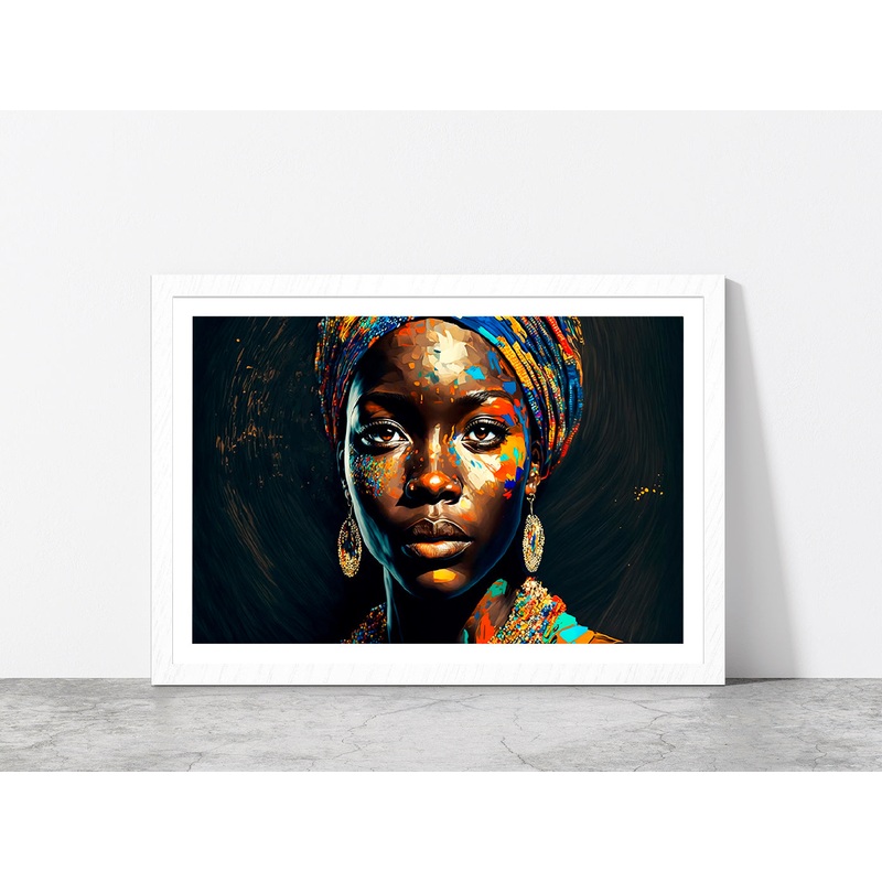 Black Woman Colorful Painting Glass Framed Wall Art, Ready to Hang Quality Print