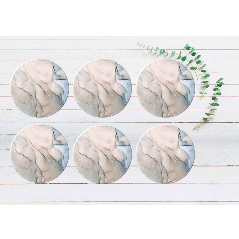 Blue Grey Abstract Liquid Design Coasters Wood & Rubber - Set of 6 Coasters