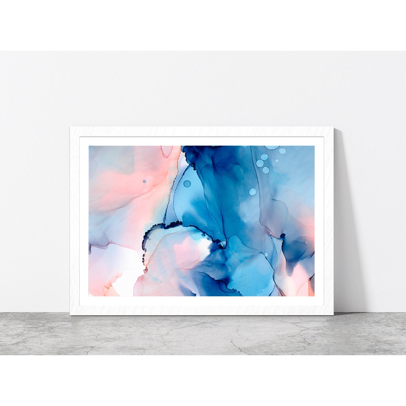 Blue Pink Abstract Painting Glass Framed Wall Art, Ready to Hang Quality Print