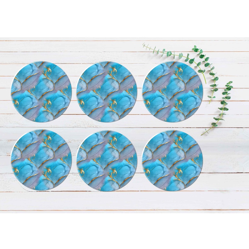 Blue & Purple Abstract Coasters Wood & Rubber - Set of 6 Coasters