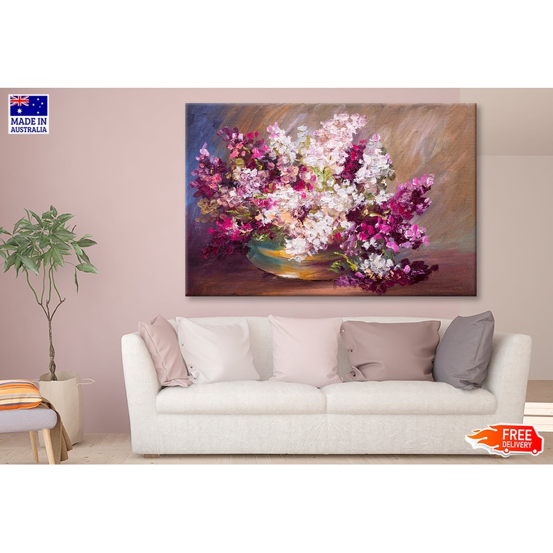 Bouquet Of Lilac Flower Vase, Colorful Still Life Oil Painting Limited Edition High Quality Print