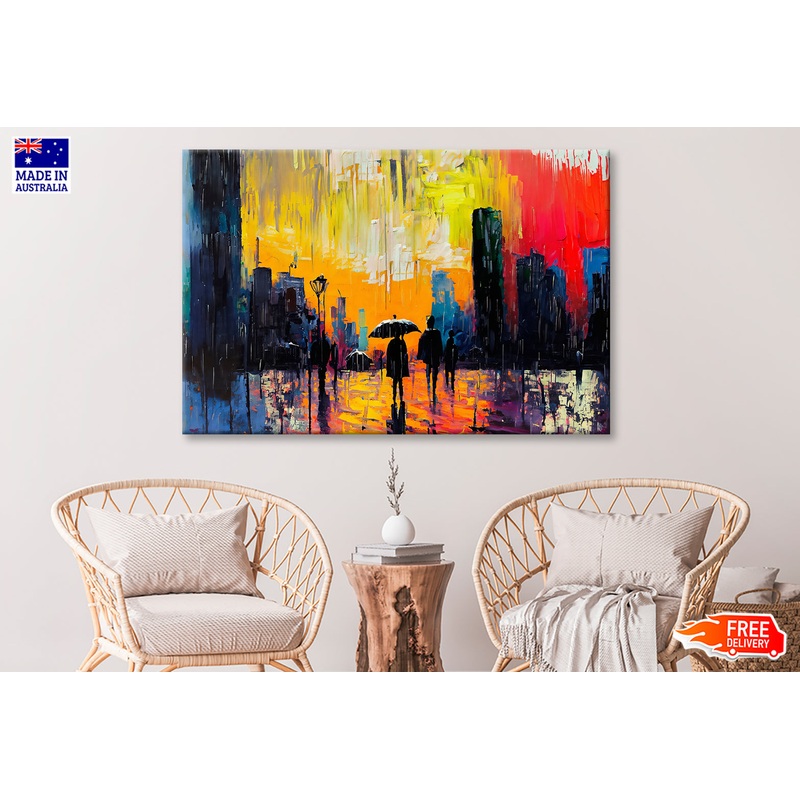 People Walking in the Road City Abstract Oil Painting Wall Art Limited Edition High Quality Print