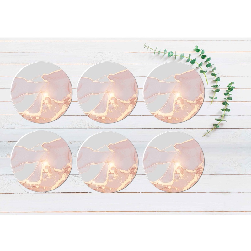 Pink & Gold Lines Vector Abstract Coasters Wood & Rubber - Set of 6 Coasters