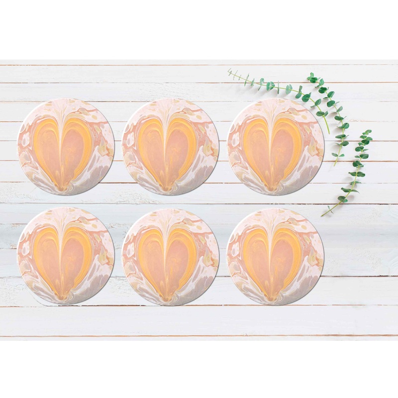 Pink Heart Shape Abstract Coasters Wood & Rubber - Set of 6 Coasters