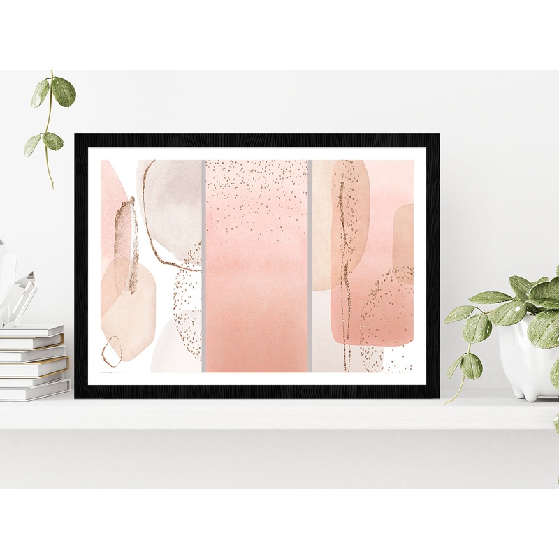 Pink & Ivory Abstract Print Set Glass Framed Wall Art, Ready to Hang Quality Print