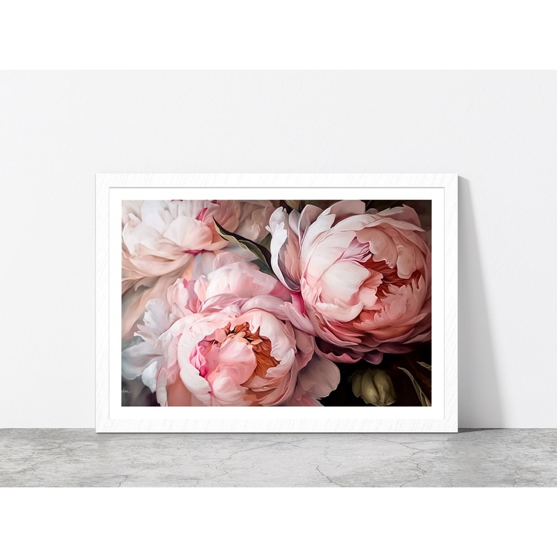 Pink Peony Flowers Bouquet Glass Framed Wall Art, Ready to Hang Quality Print