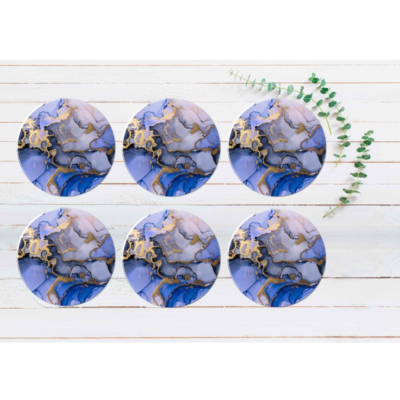 Purple Blue Gold Splash Abstract Coasters Wood & Rubber - Set of 6 Coasters