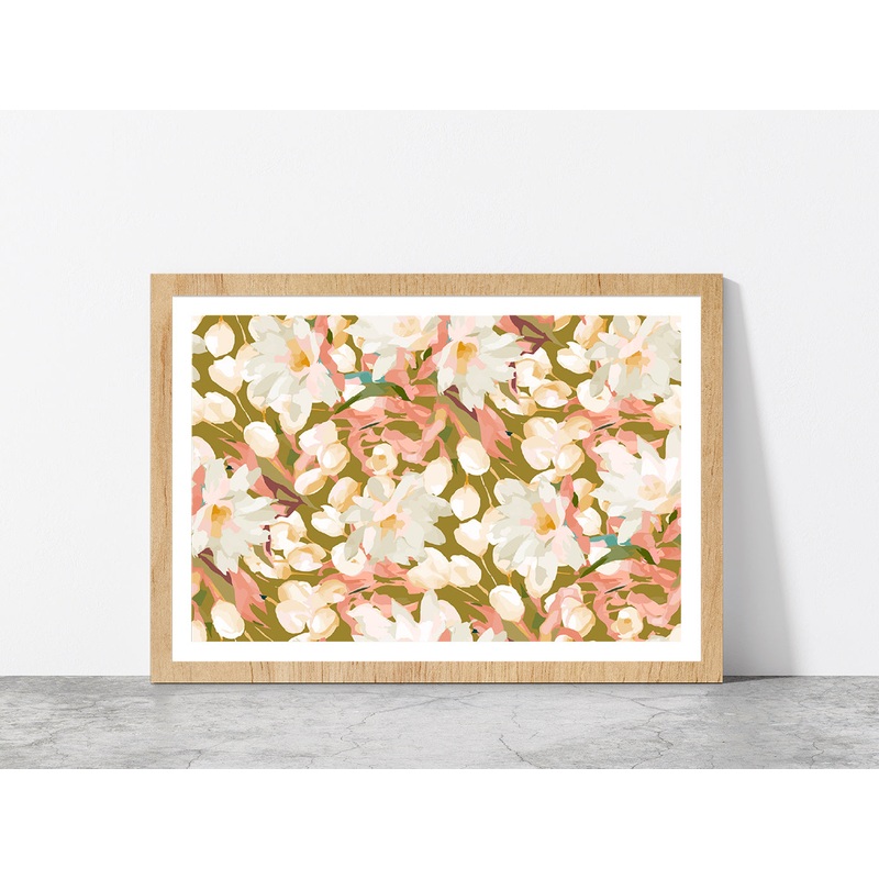 Seamless Flowers Abstract Pattern Glass Framed Wall Art, Ready to Hang Quality Print