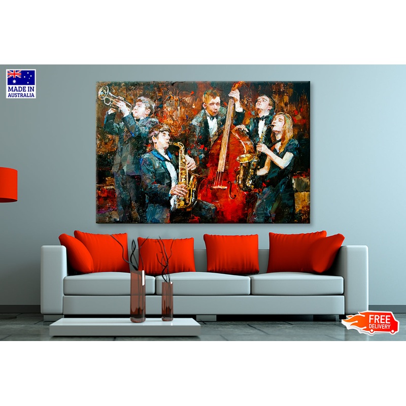 Stylish Jazz Band Playing Music Oil Painting Wall Art Limited Edition High Quality Print