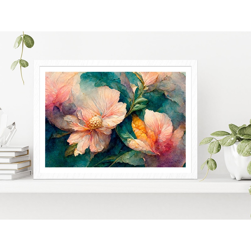 Watercolor Floral Painting Glass Framed Wall Art, Ready to Hang Quality Print