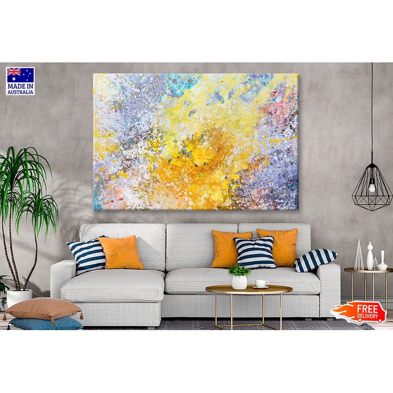 Yellow Brown Blue Abstract Splash Painting Wall Art Limited Edition High Quality Print